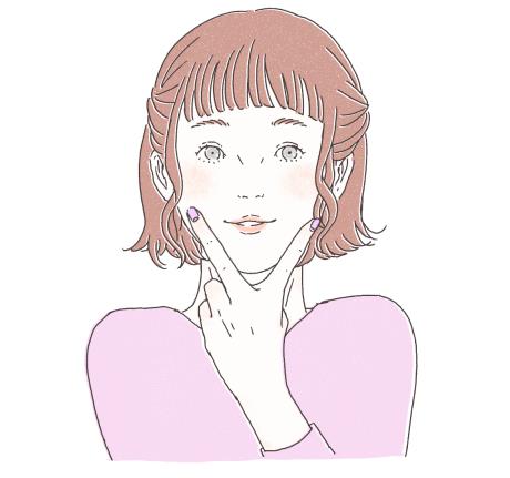 顎の下でピースサインをしている女性のイラスト